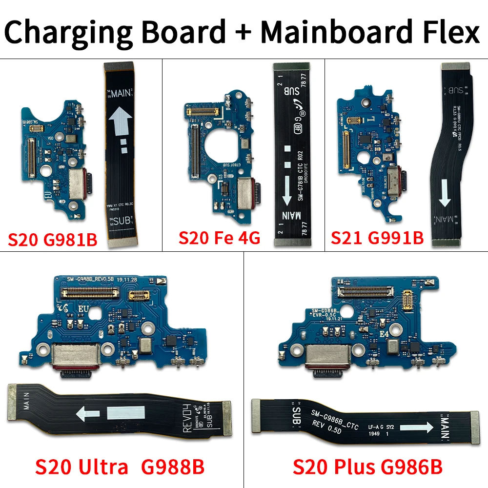 USB 충전 포트 마이크 커넥터, 메인 마더보드 LCD 플렉스 케이블, 삼성 S20 Fe 4G G780 S20 플러스 울트라 G981B G986B