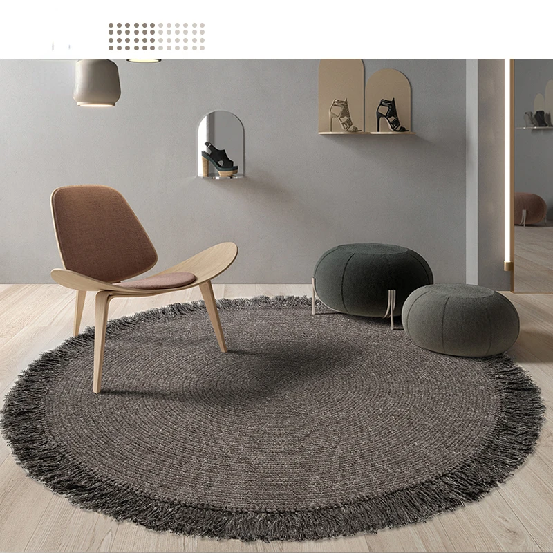 Woven simple sofa, coffee table, bedroom, living room, round solid pigment color carpet