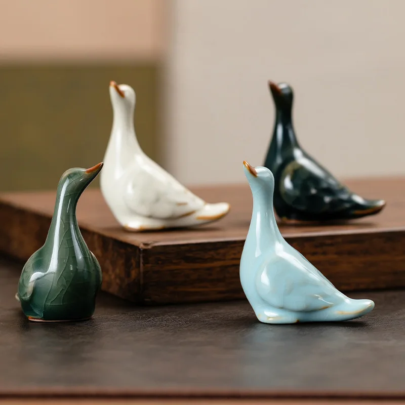 Ru Kiln Nurturable Tea Pet Ornament Tea Table Tea Play Premium Accessories Cute Duck Lid Holder Tea Ceremony Accessories