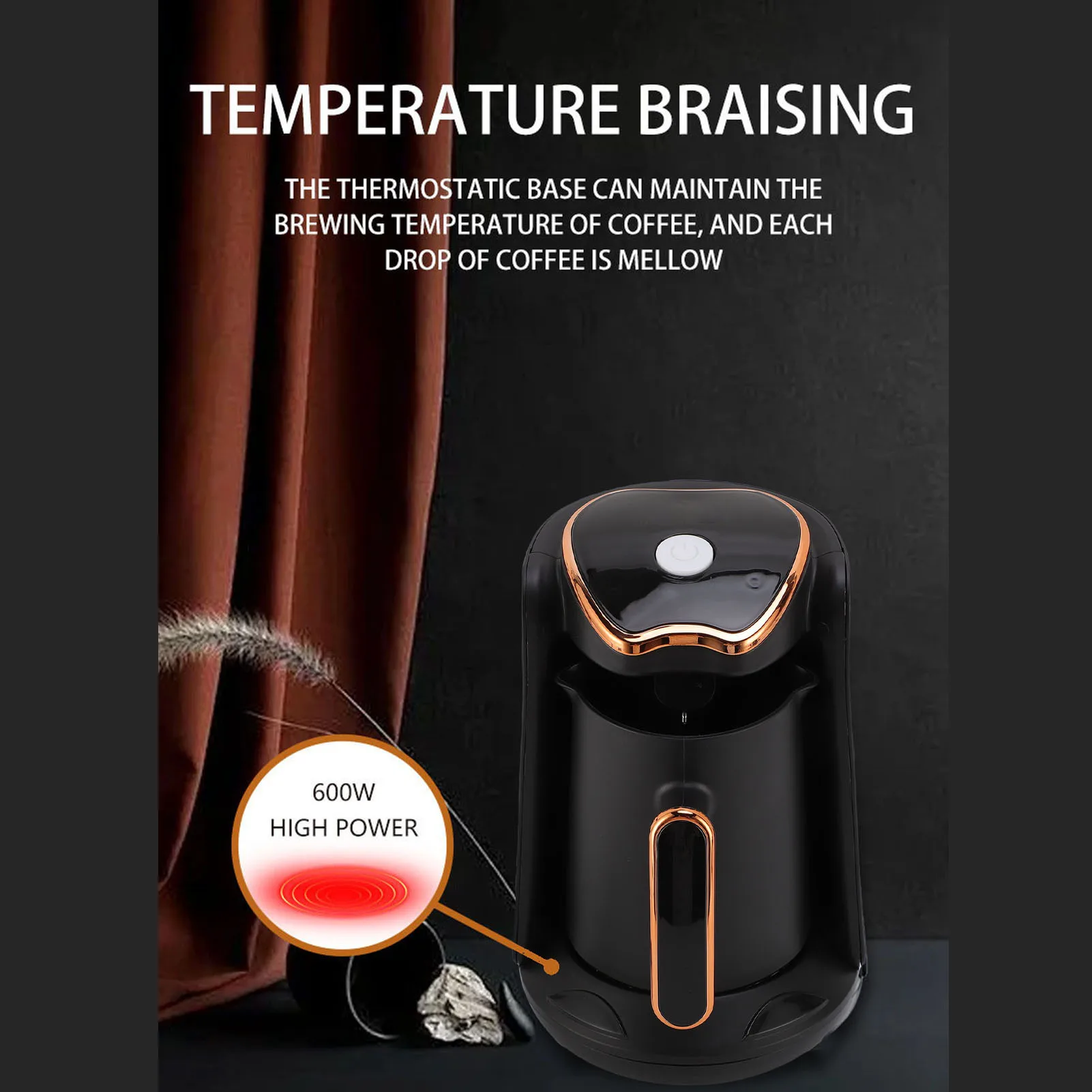 Turkish Coffee Maker 600W 4 Cups Anti Overflow Anti Dry Burning Portable Turkish Coffee Machine for Home Automatic Coffee Maker
