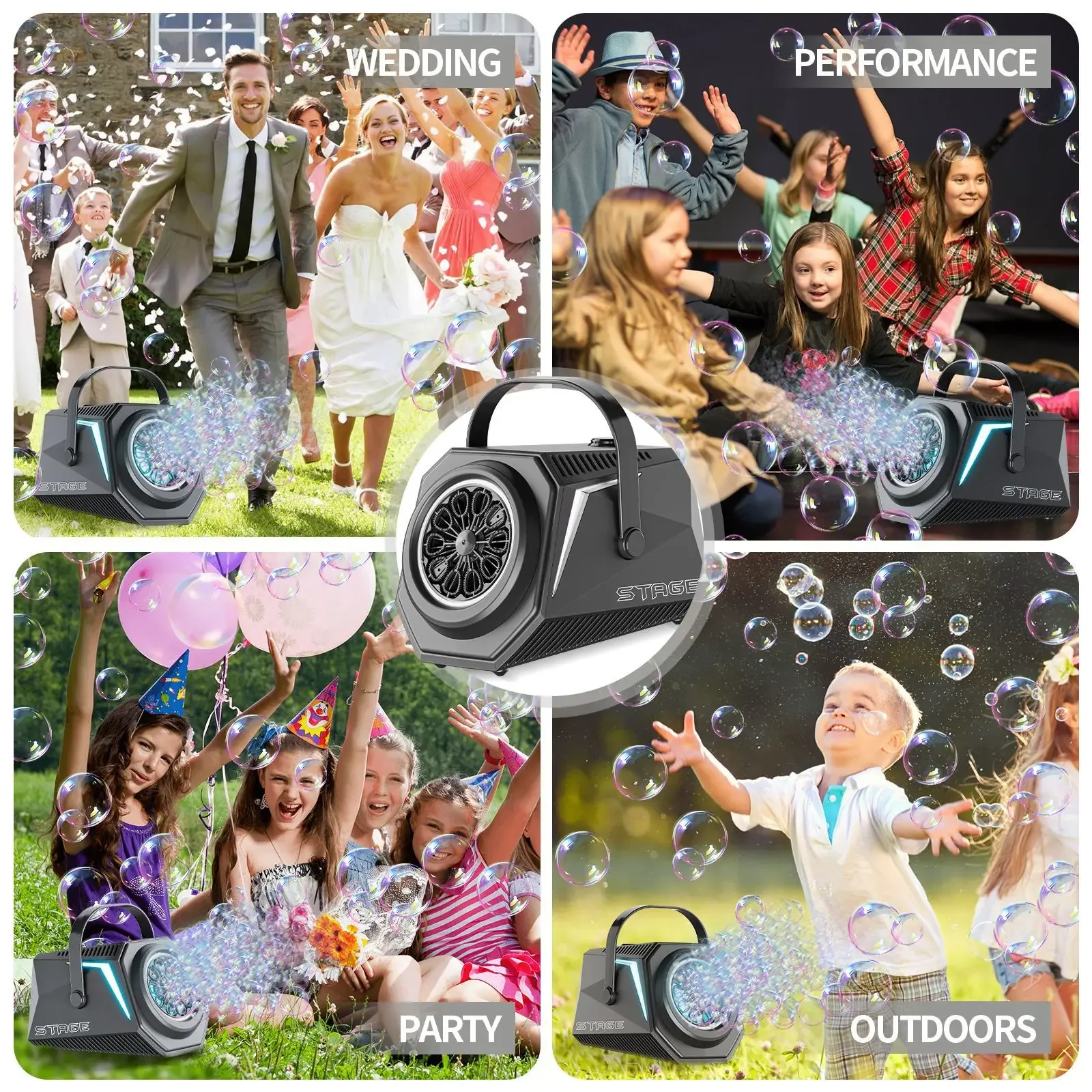 Bubble Machine พร้อมรีโมทคอนโทรล 10 หลุมไฟฟ้าอัตโนมัติ Bubble Blower พร้อมโคมไฟของเล่นสําหรับงานแต่งงานกลางแจ้งของขวัญ