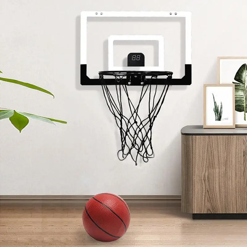 Mini Electronic Basketball Hoop Over Dunkable Kids Toy Wall Frame Stand with Electronic Scoreboard 3 Balls 1 Inflator