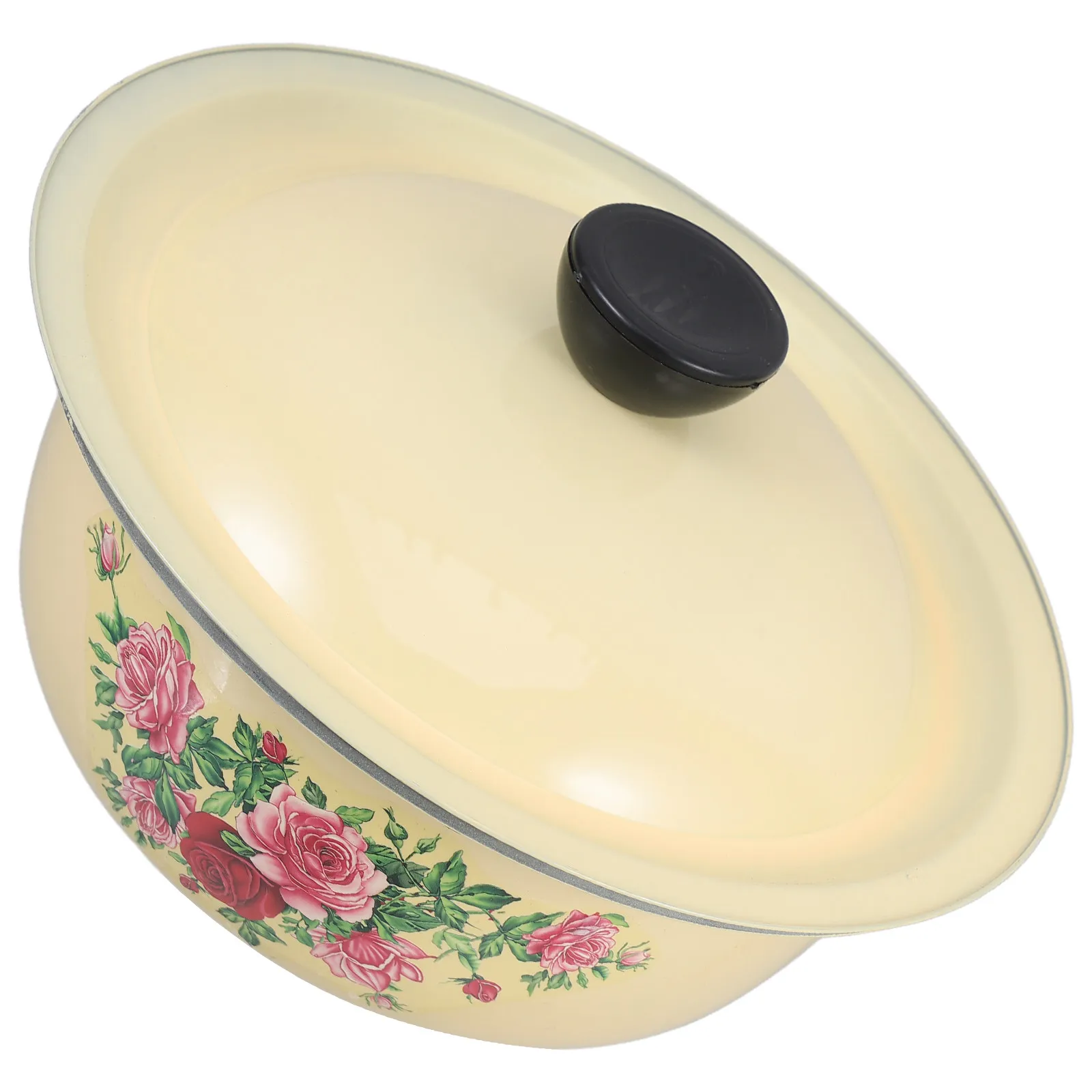 Tazón para Mezclar de Esmalte Vintage de 18 cm con Tapa, Multifuncional, para Almacenamiento en la Cocina, Amasar, Ensaladas, Lavar Frutas, Diseño Retro