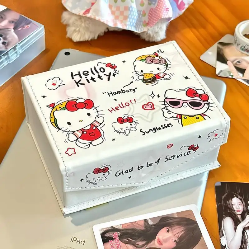 Kawaii Hello Kitty Sanrio Card Box with Lid Dust-Proof Storage Box Large Capacity Star Chasing Card Magnetic Desktop Storage Box