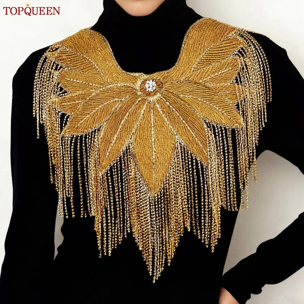 TOPQUEEN Toppa in oro di lusso Costume di scena Cappotto Accessori decorativi Fatti a mano Fai da te Frangia Applique Termoadesiva/Cucito SP59