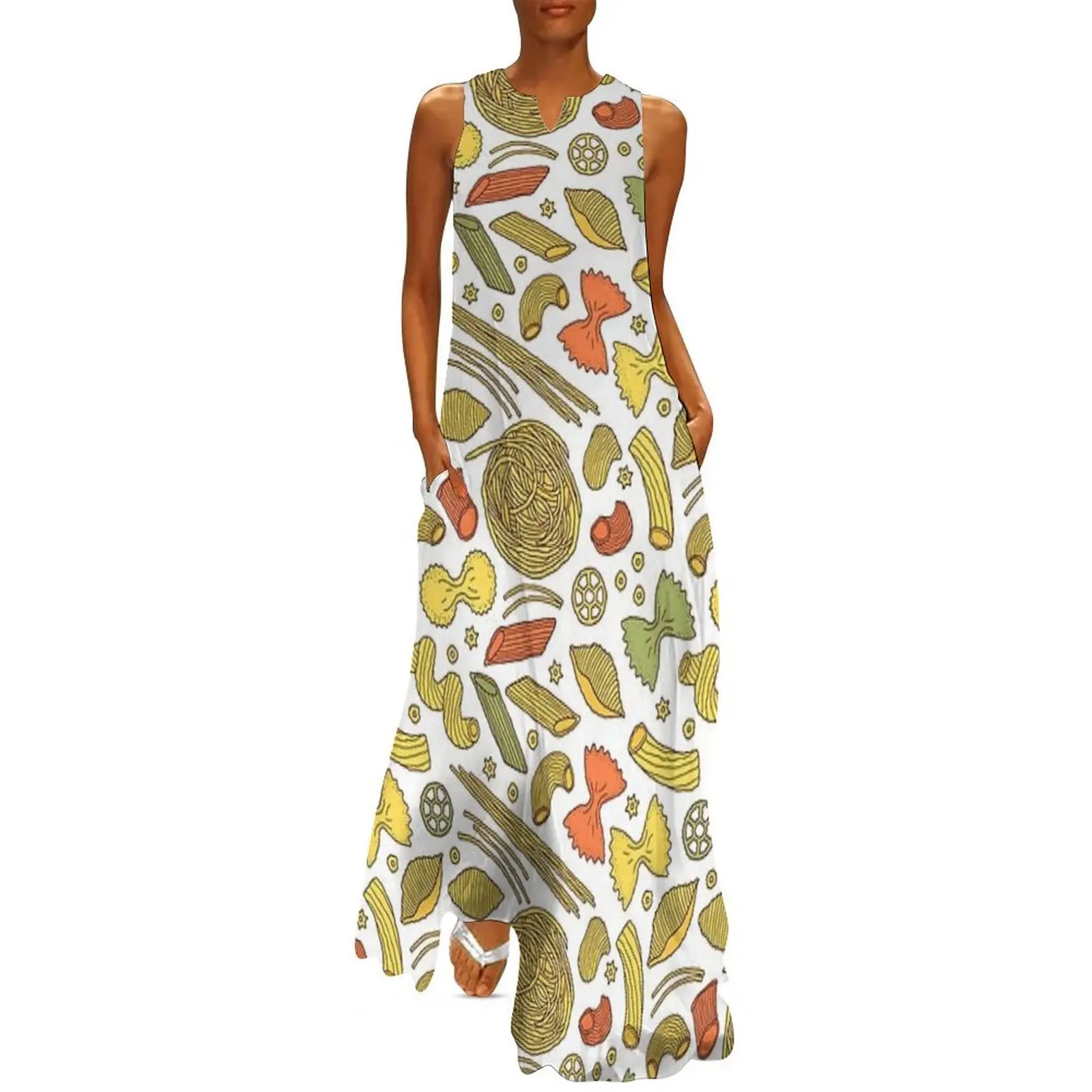 

Pasta Pattern Long Dress Dress vintage womens clothing womans clothing women's clothing summer 2025 novelties