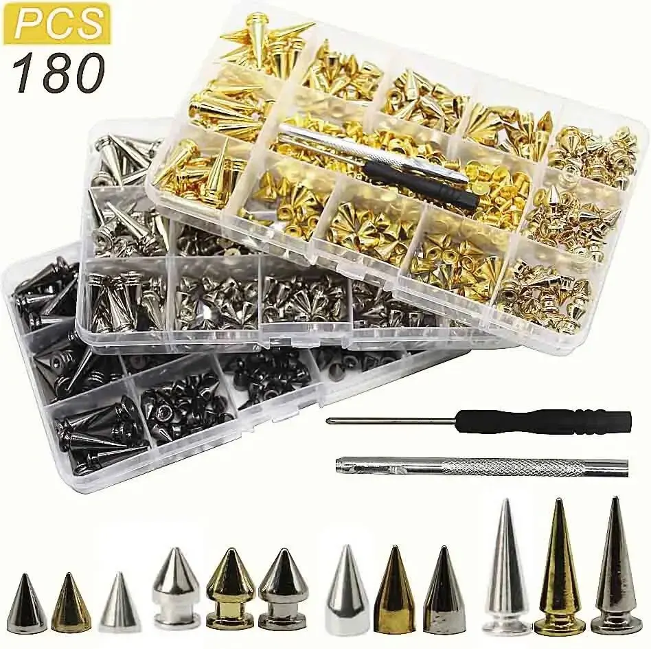 180/80 set rivetto Punk vite borchie posteriori e Kit di punte con strumenti cono proiettile artigianale in pelle fai da te per bracciale collare