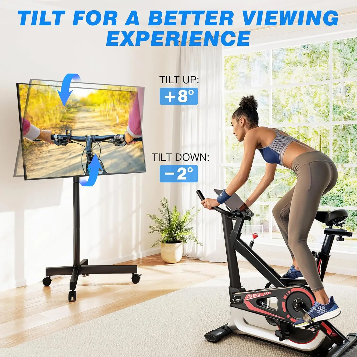 Suporte de TV portátil com rodas para telas de 23 a 65 polegadas, altura e inclinação ajustáveis, comporta até 88 libras