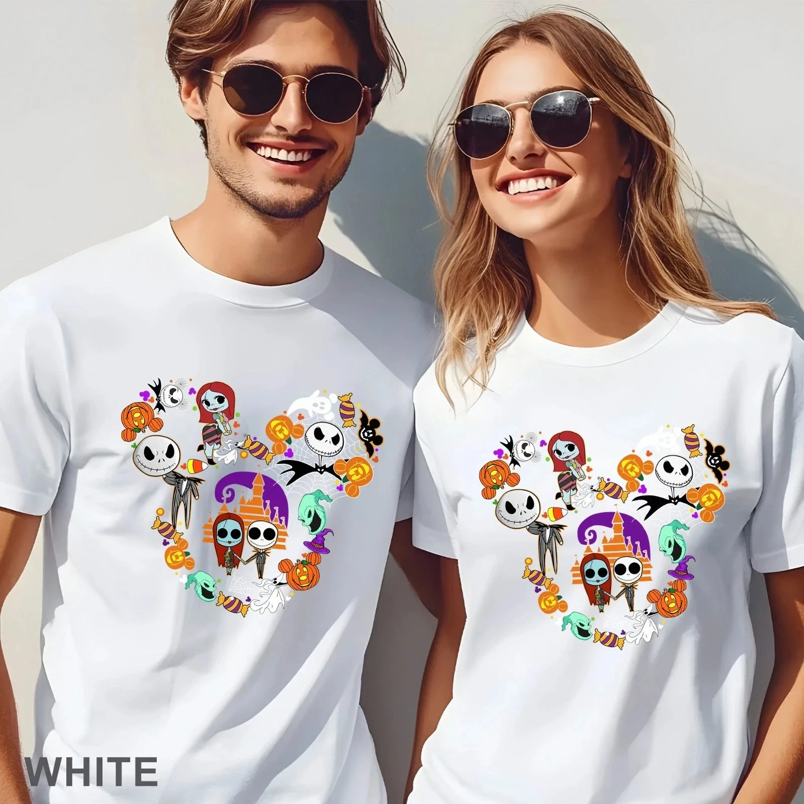 Camicia da incubo di Halloween Disney, Natale Disney, Camicia di Halloween, T-shirt in puro cotone per bambini adulti maschi e femmine