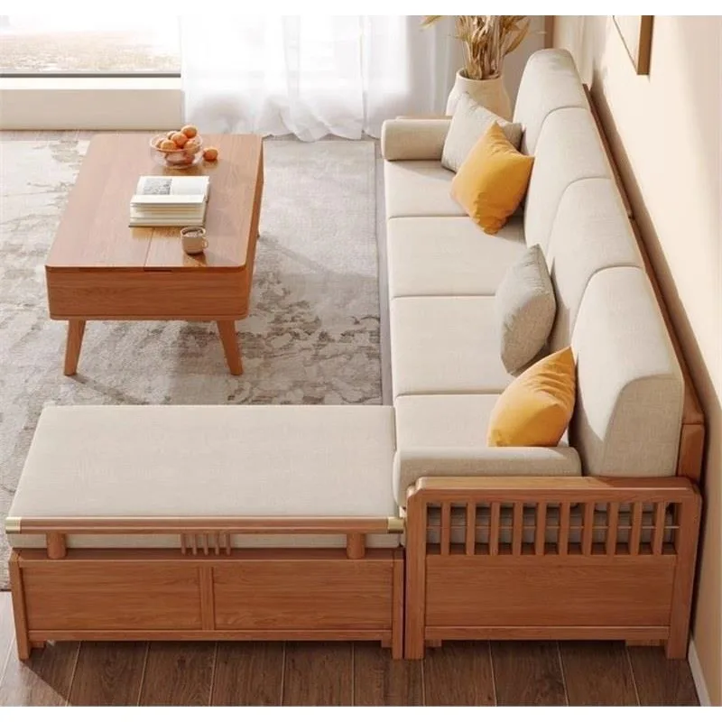 Japanese-style cherry wood solid wood sofa, high box storage in the corner of the living room, modern simple white oak for