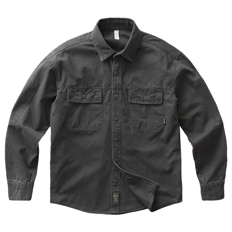 

Autumn and Spring New Fashion Solid Color American Vintage Workwear Shirt Men's Casual Loose Sports Plus Size Long Sleeve Shirt