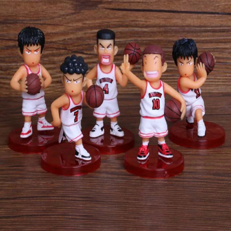 5Pcs/Lot 8cm Slam Dunk Office Desk Decoration Sakurag Hanamichi Red and White Team Toy Action Figure Model Gift Fans Collection