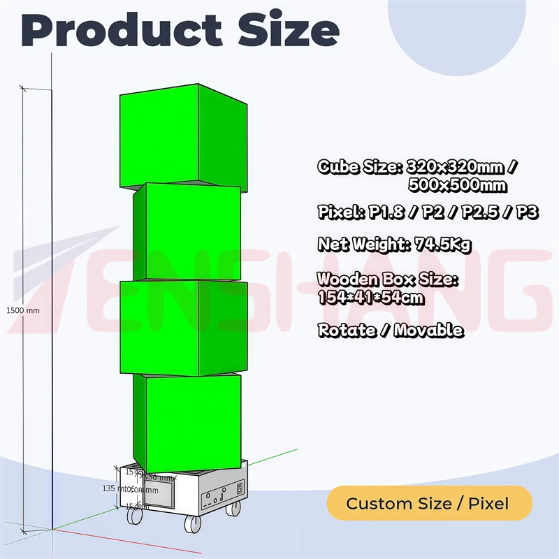 متعدد الطبقات قائم على الأرض عمودي 4 جوانب مكعب دوار LED لوحة إضاءة مربعة عرض لإعلان تقديم الطعام في المول #3