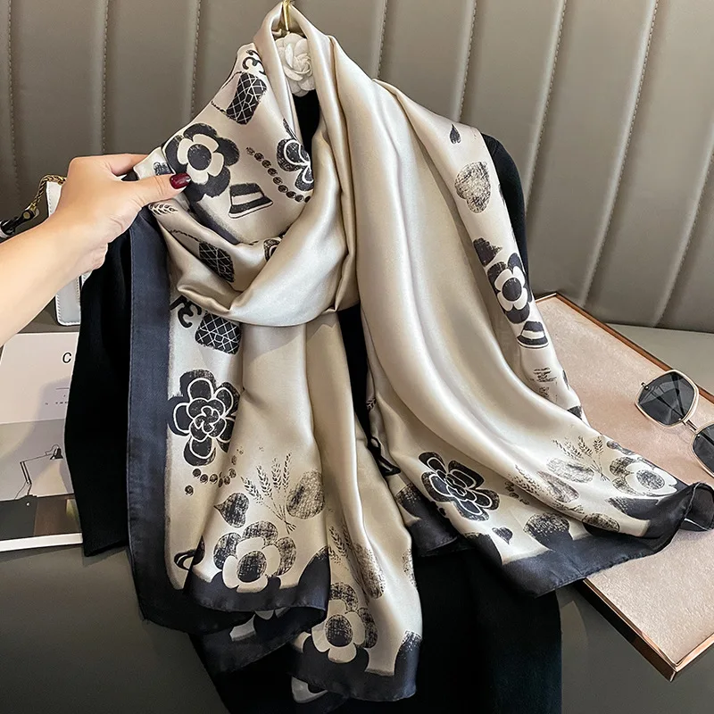 Spring Scarf Women\'s Luxury Design Scarf Silk Smooth Scarf Soft Muslim Headband Shawl Beach 85x180cm