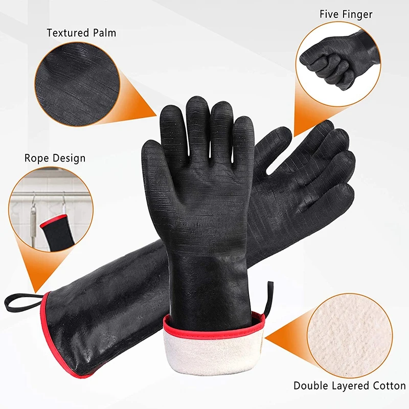 Heat Resistant BBQ Gloves, Long Sleeve Grill Gloves, Non-Slip Neoprene Coating, Soft Inside, Waterproof