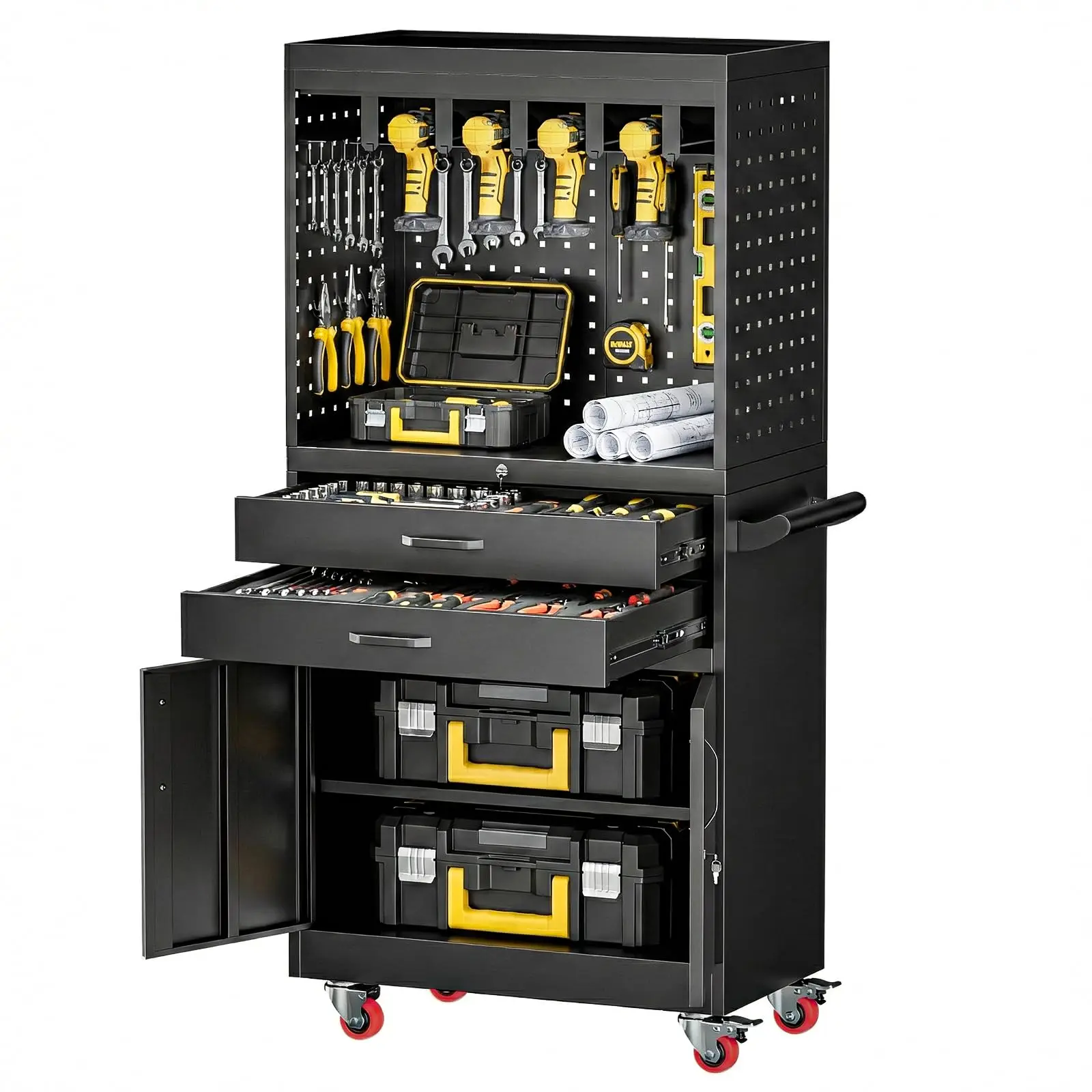 Mobile Tool Cart, Tool Chest with Locking Wheels, Charging Station