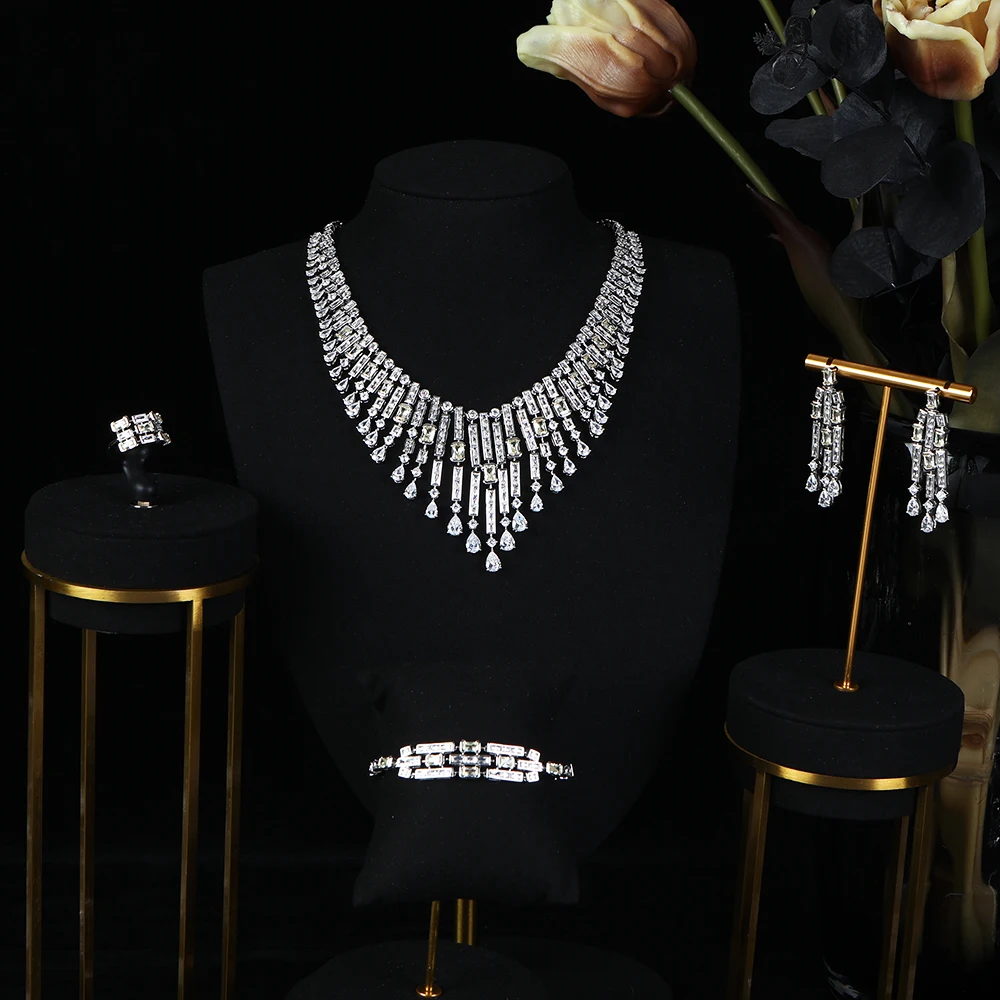 Luxury Fashion Geometric Water Drop UAE Jewelry Set Full Miniature Cubic Zircon Women's Wedding Banquet Jewelry Set S614