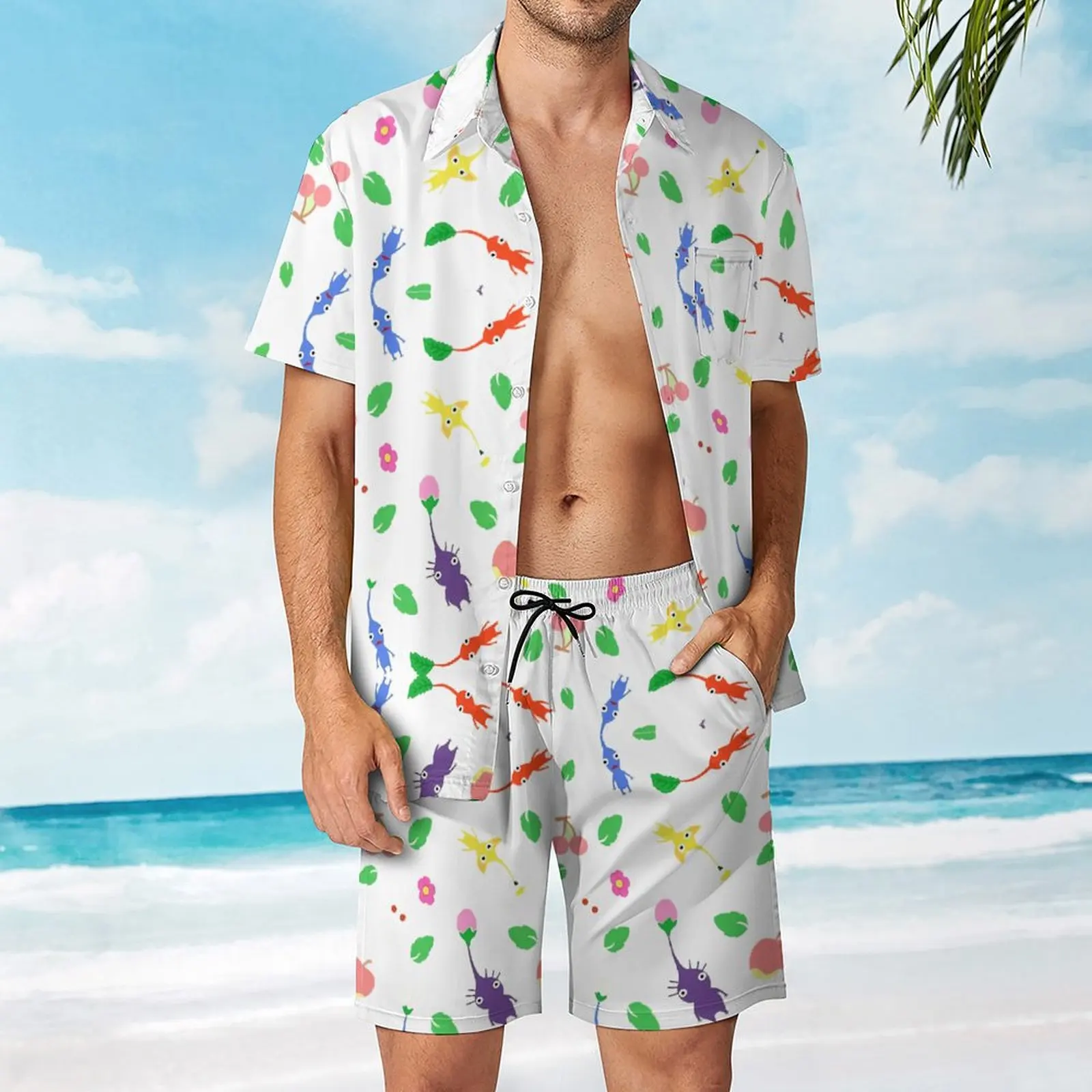 Cute Pikmin Pattern Jigsaw Puzzle  Home Men's Beach Suit Funny Graphic 2 Pieces Suit  High Grade