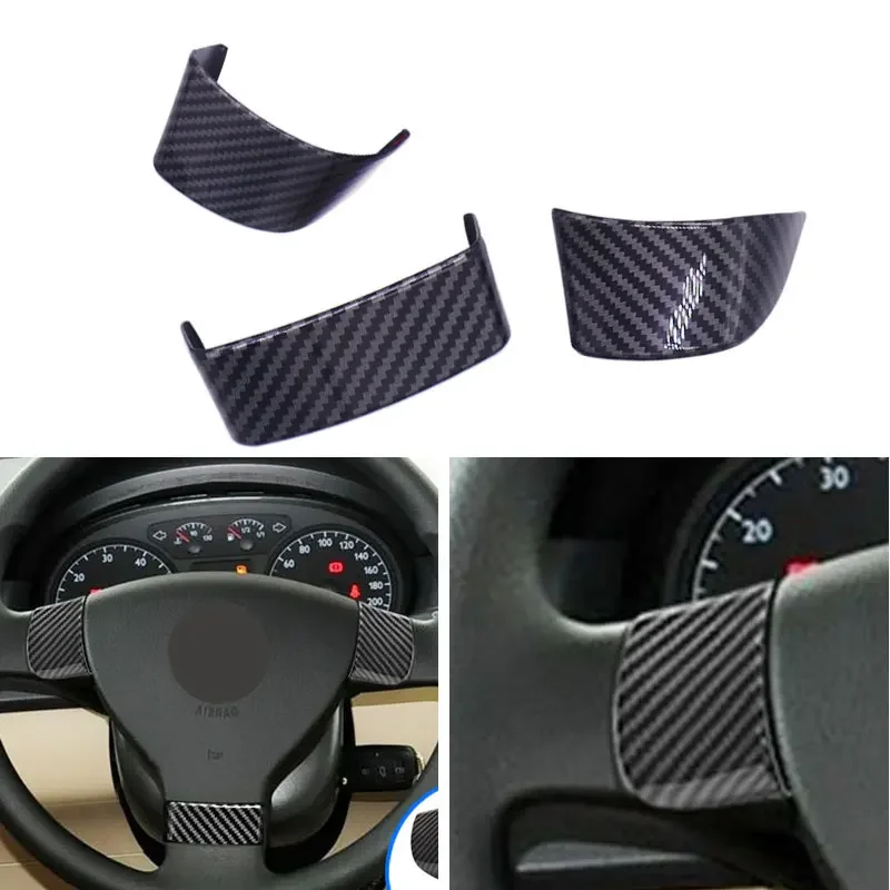 

For VW Golf 5 MK5 Passat B6 Jetta MK5 Tiguan 3pcs ABS Carbon Fiber Texture Interior Steering Wheel Panel Cover Protective Trim