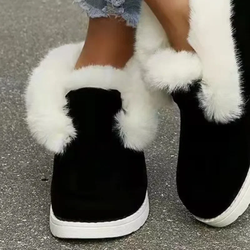 New 2024 Ladies Slip on Comfortable Ankle Boots Women Winter Warm Plush Fur Snow Boots Suede Shoes Female Footwear Femininas