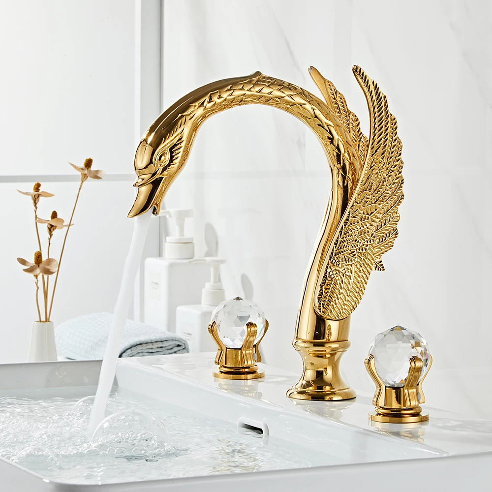 BAKALA Luxury High Quality Gold Brass Double Handle Bathroom Sink Mixer Hot & Cold Basin chromeTap White/Polished Gold Faucet