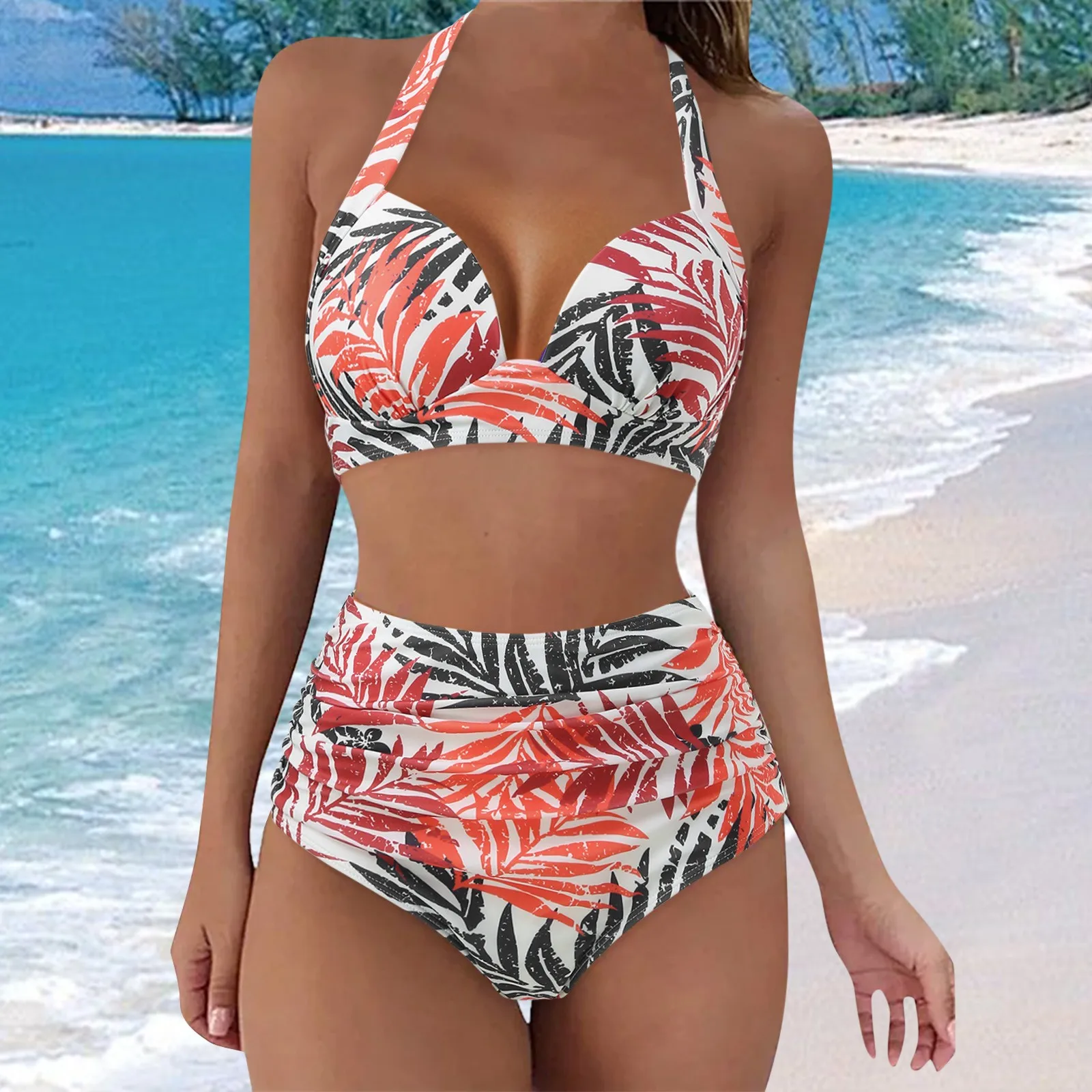 2024 New Summer Split Swimsuit Women\'s Fashion Sexy Gather Chest European and American Bikini Sets Print Swimwears Tankinis Set