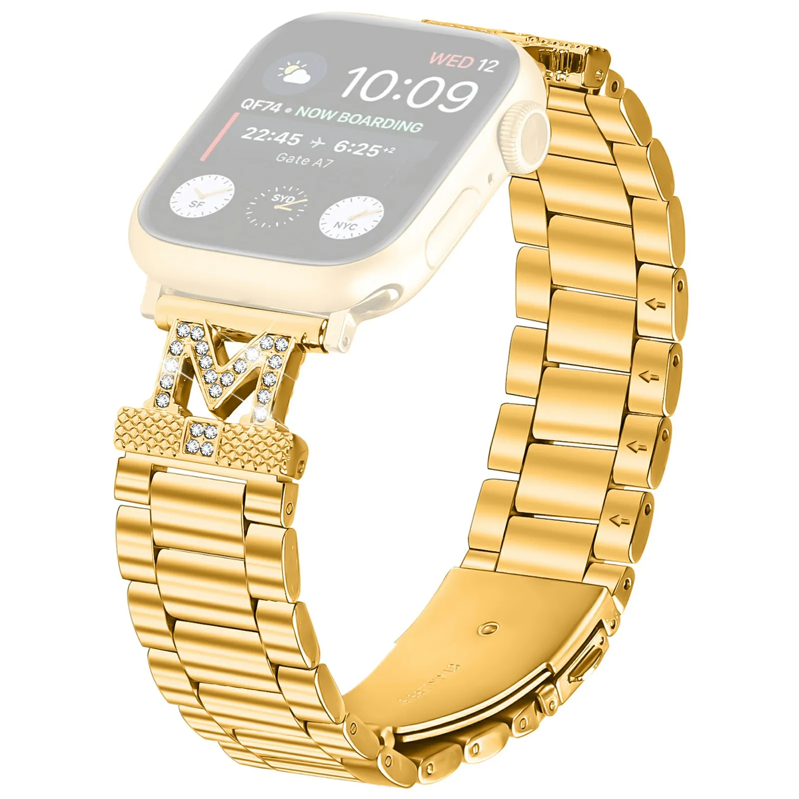 

Watch Strap for Apple Watch Series 10 9 8 7 SE 6 5 4 3 2 1 42mm 41mm 40mm 38mm M-Type Stainless Steel Band - Gold