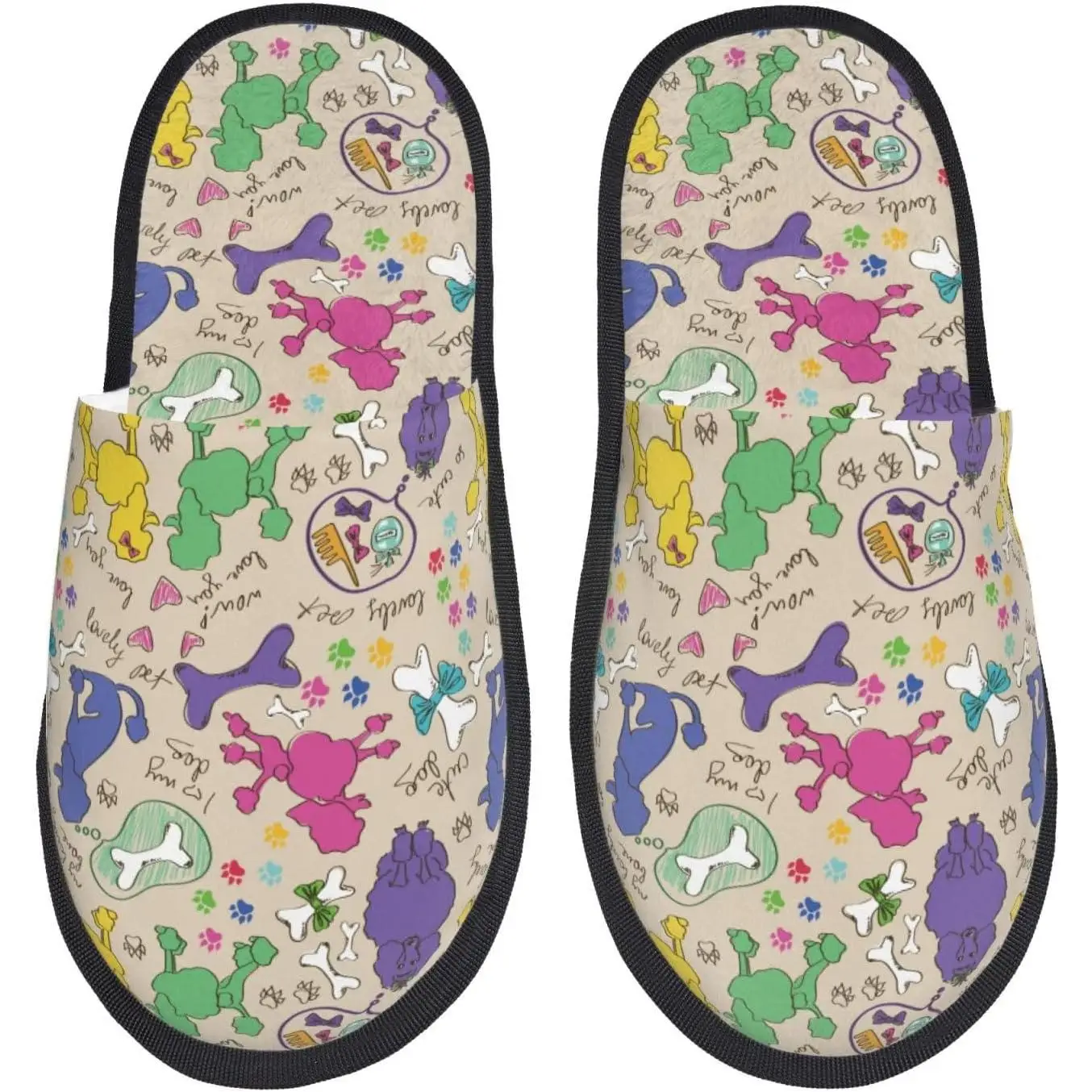 

Красочные женские нечеткие без шнуровки с принтом собаки пуделя, домашние и уличные зимние домашние тапочки, гостевые тапочки для спальни, женские принты