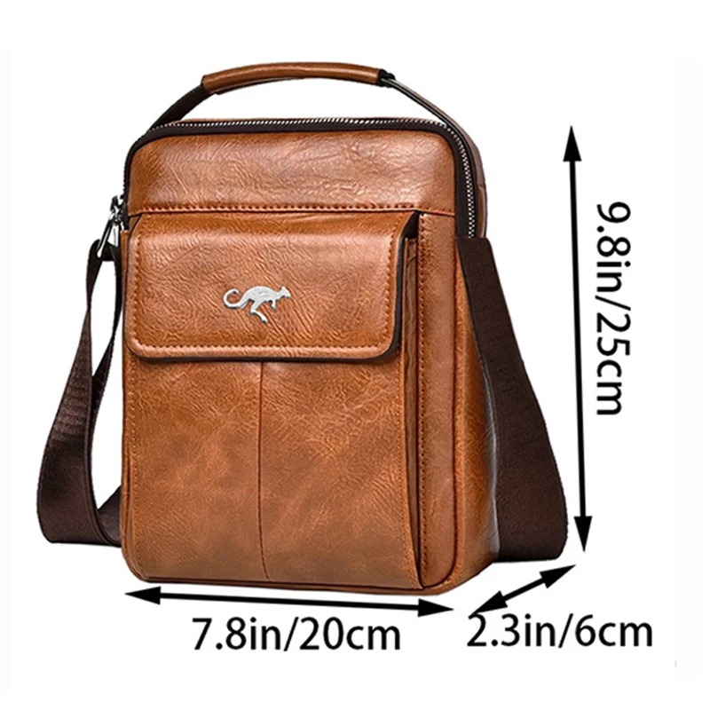 Hochwertige Leder-Umhängetasche für Herren, Elegante Schulterhandtasche mit Känguru-Emblem, Ideal für Geschäftsreisen – Detail 4