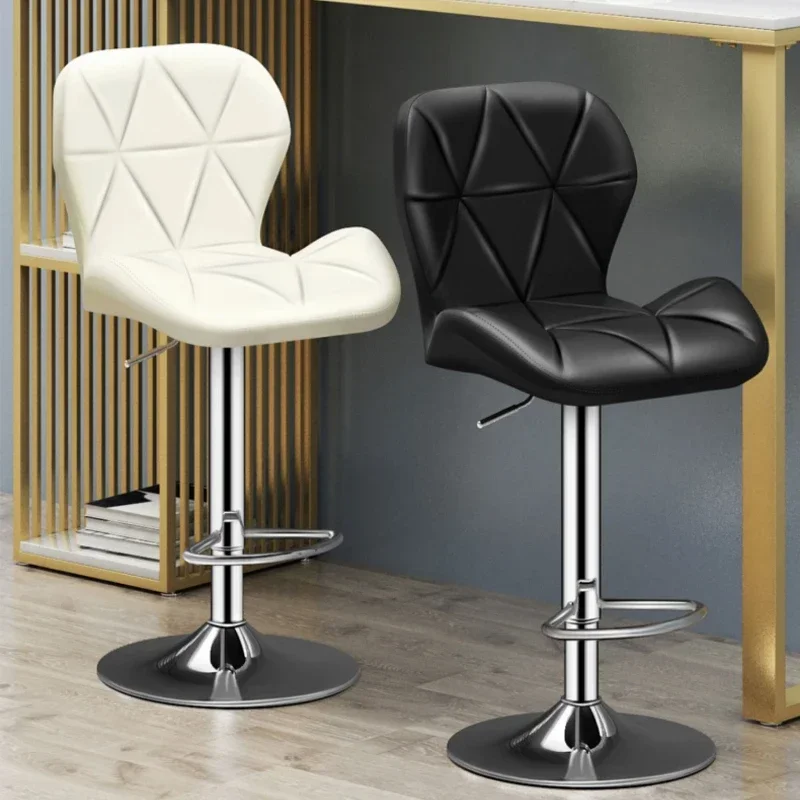 PU Leather Bar Stools Counter Height Stools Adjustable Swivel Tall Chairs with Backrest Modern Black Furniture