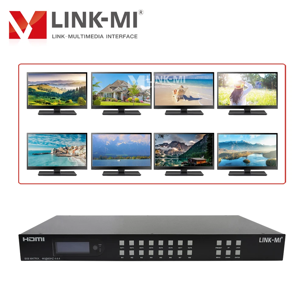 

Матрица LINK-MI 4K 8x8 HDMI2.0 с аналоговым SPDIF, аудиоэкстракцией, поддержкой EDID, ARC, IP/Web GUI Control 4K HDMI Matrix 8x8