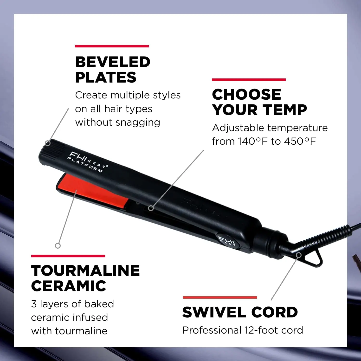 1-Inch Tourmaline Hair Straightener, Professional Styling Flat Iron