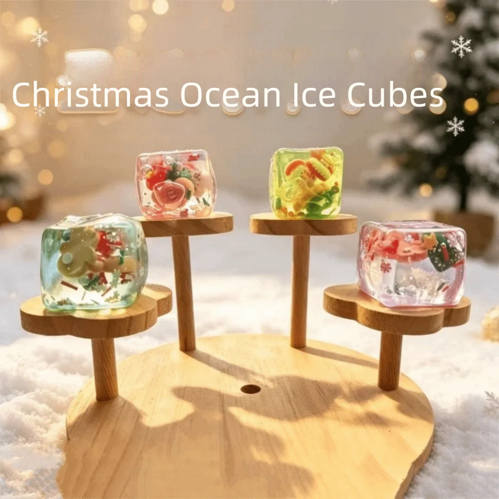 Christmas Theme Christmas Ice Cube Squishy Transparent Slow Rebound Ice Cube Fidget Soft TPR Square Maltose Fidget Gifts