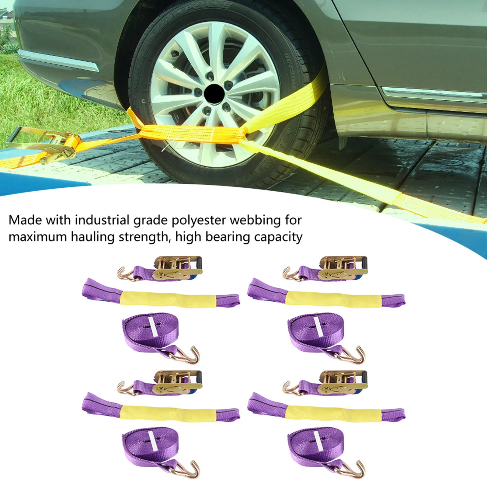 

Профессиональные ремни с храповым механизмом для восстановления прицепа, набор ремней из сплава для колес, желтые ремни с храповым механизмом, ремни для крепления