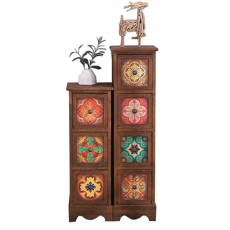 Solid wood bedside table, bedroom, American chest of drawers, retro medieval nine master bedroom, bedside cabinet, cabinet