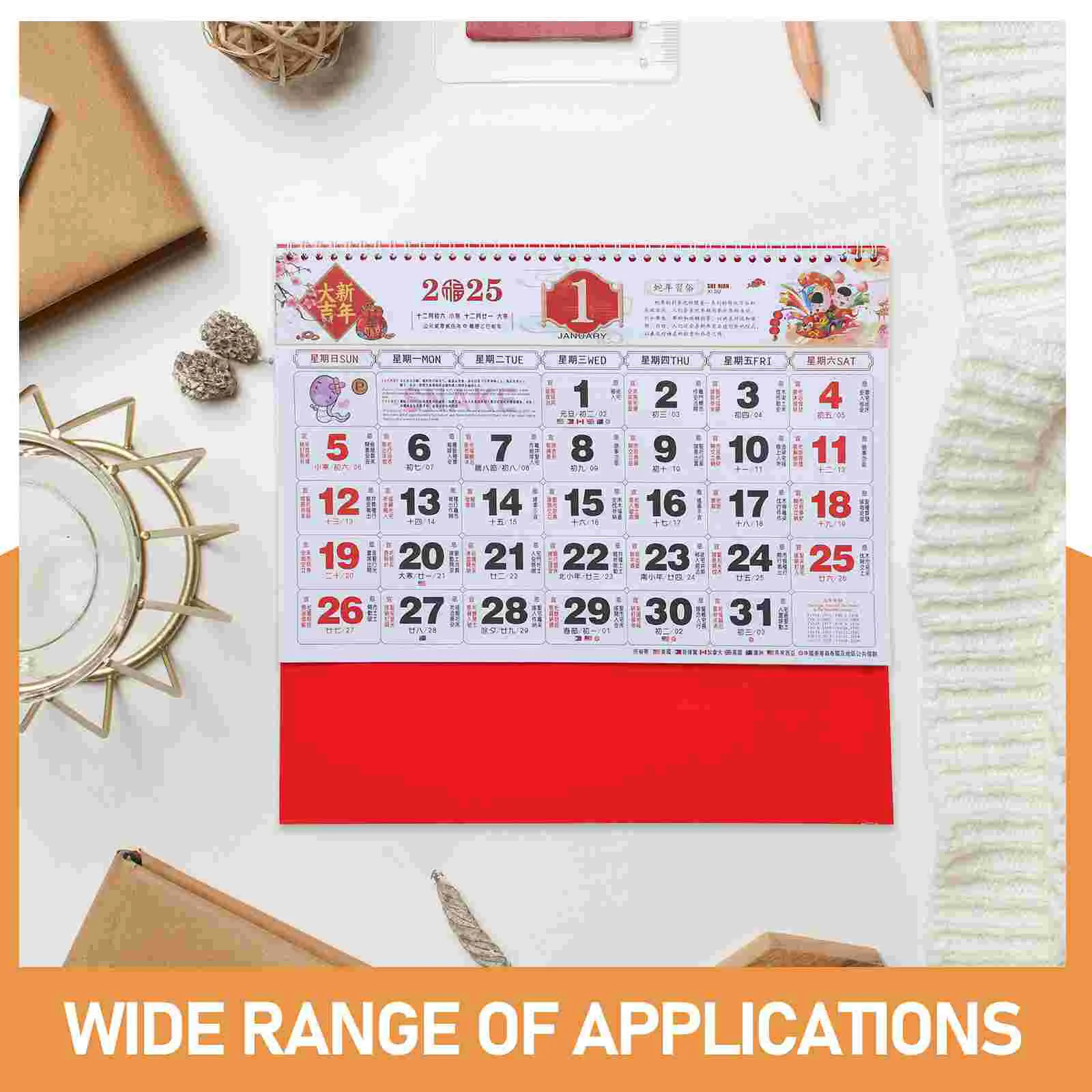 Chinese Lanterns Year of The Snake Wall Calendar 2025 Monthly Hanging Paper Delicate Whiteboard