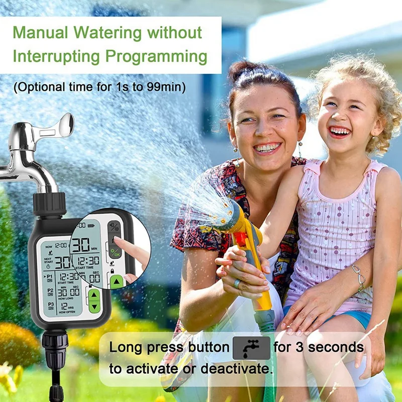 Rain Sensor Hose Timer, Watering Timer With 3 Separate Programs, Automatic Garden Watering System, Large LCD Screen