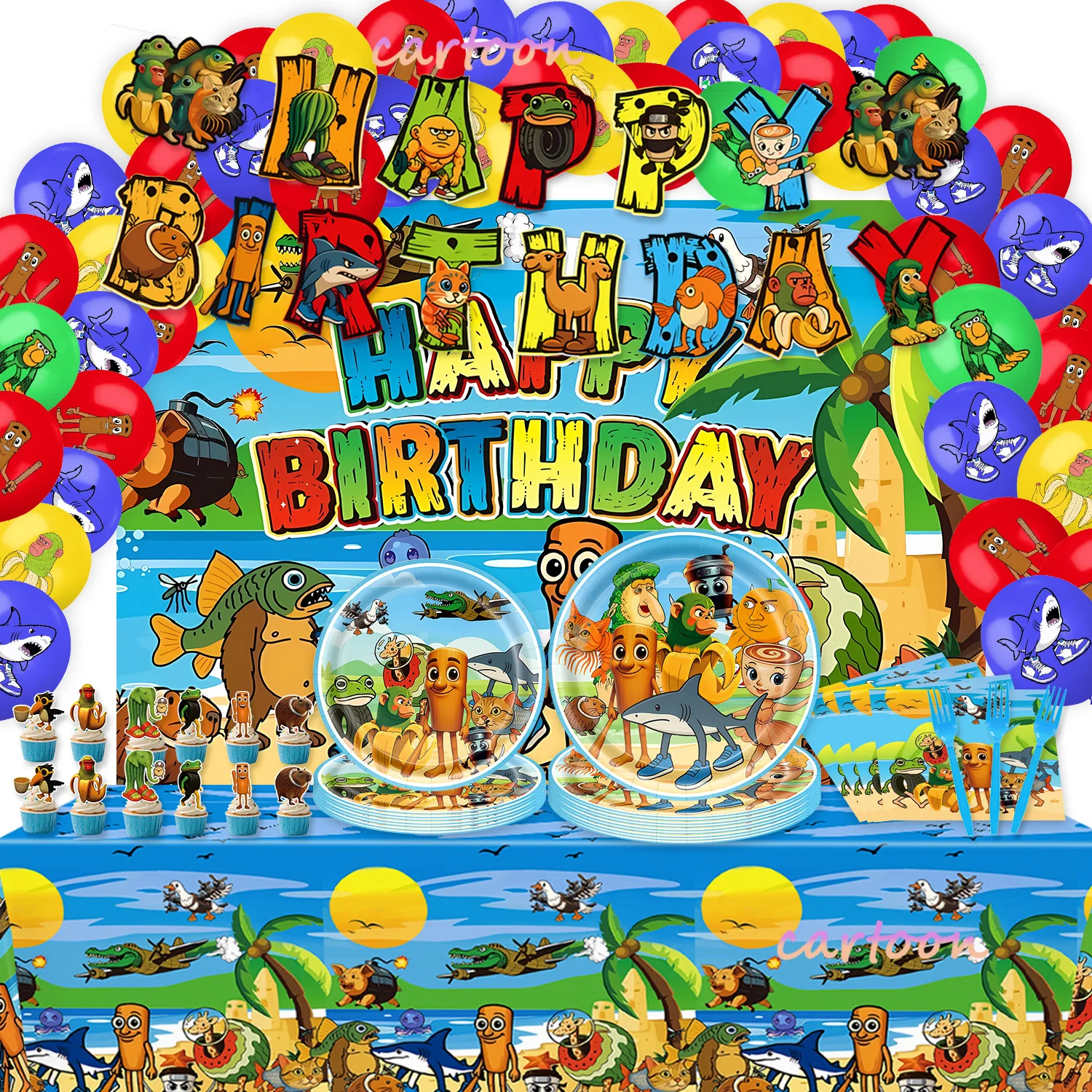 

Italian Brainrot Birthday Party Decoration Tableware Cup Plate Balloon Banner Tung Tung Sahur Tralalo Baby Shower Party Supplies