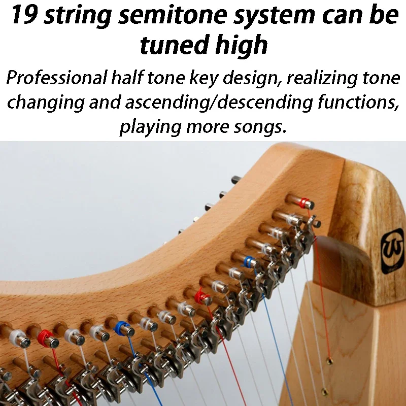 Wooden 19 Strings Harp Semitone System Harps Portable Small Children Adults Beginner Harp Professional Stringed Instruments