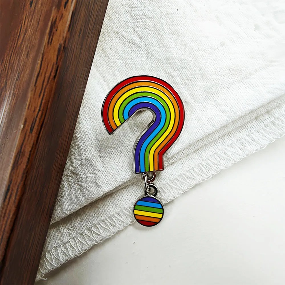 LGBTQ Rainbow Question Mark Enamel Pin Dangle Pride Brooch Questioning Gender Sexuality Metal Badge Clothes Lapel Pin Bag Gift