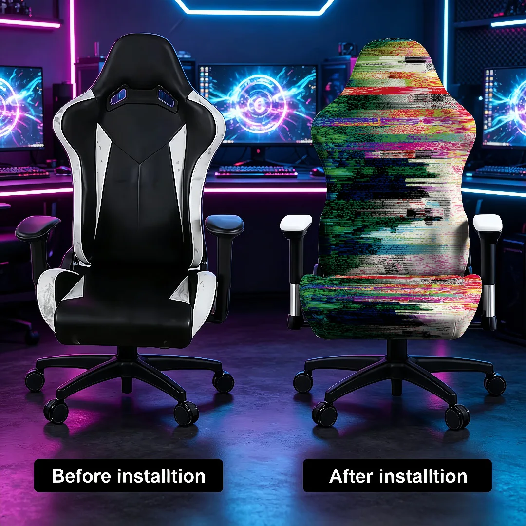 Funda Elástica para Silla de Juego con Estampado de Píxeles con Efecto de Distorsión de Color, Protector Universal para Silla de Oficina y Computadora