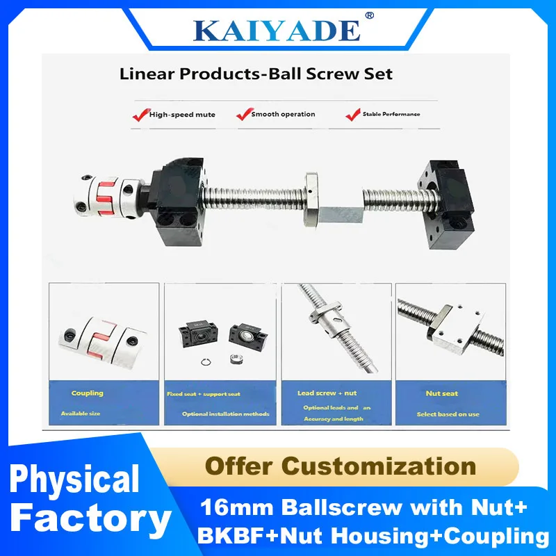

16mm CNC Ballscrew Roll Set SFU1605 1610 1616 1620 300mm 1500mm with BKBF12 DSG16H Nut Housing Flexible Coupling for CNC Router