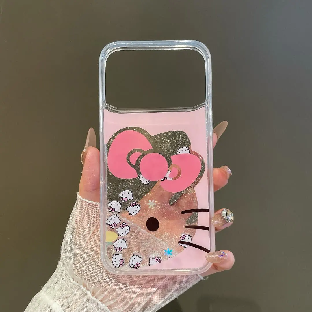 Cute Cartoon Sanrio Hello Kitty Bling Glitter Liquid Quicksand Phone Case For iPhone 17 16 15 14 13 Pro Max Clear Hard Cover view 4