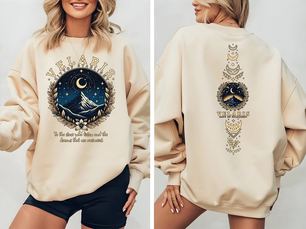 Fourth Wing Dark Academy Merch Sweatshirt Velaris Starlight City 2-Side Print Sweater Long Sleeve Fleece Sweatshirt Streetwear