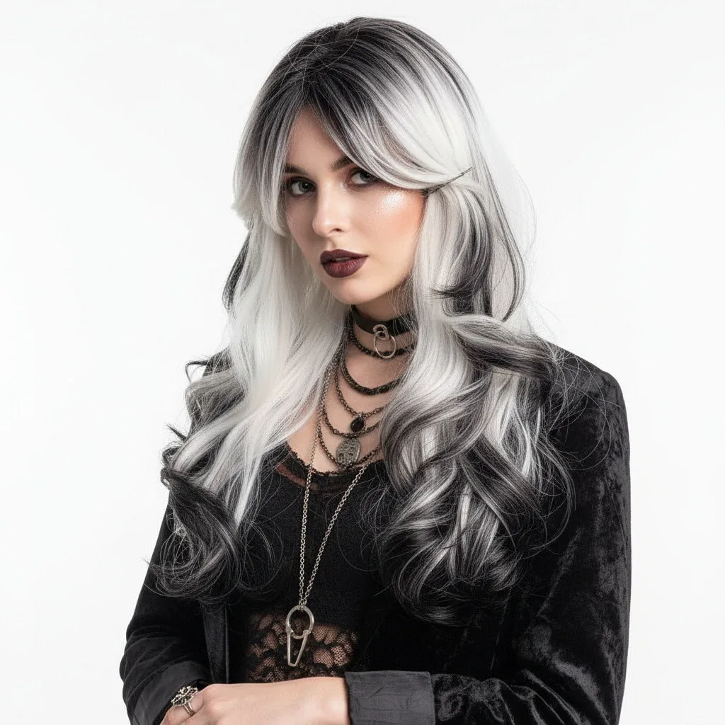 

Женский синтетический длинный волнистый пушистый парик, белый омбре, черный, коричневый, Лолита, косплей, термостойкий парик для повседневной вечеринки