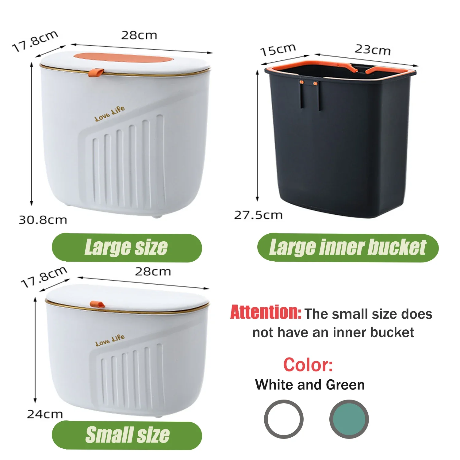 Kitchen Trash Can with Lid Compost Bin for Counter or Under Sink Hanging Trash Can for Kitchen, Bathroom, Bedroom, Cupboard