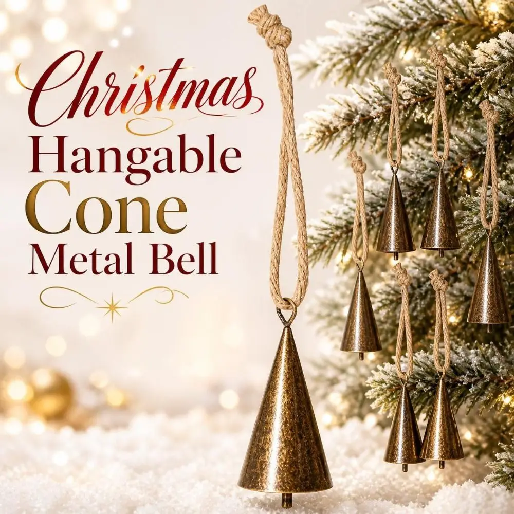 New Hangable Christmas Cone Metal Bell Conical Hollow Hanging Bell Antique Finished Durable Craft Bell Festival Ornament