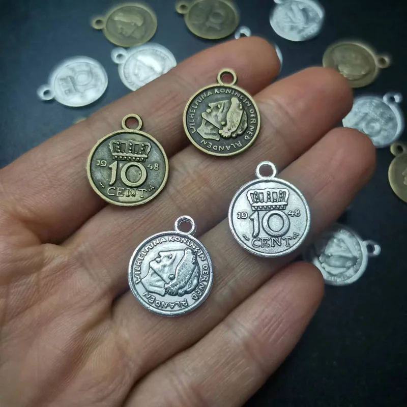 50PCS Antique Bronze Color Alloy Coin Charms Pendant Jewelry Making Handcrafts Suspension Key Chain