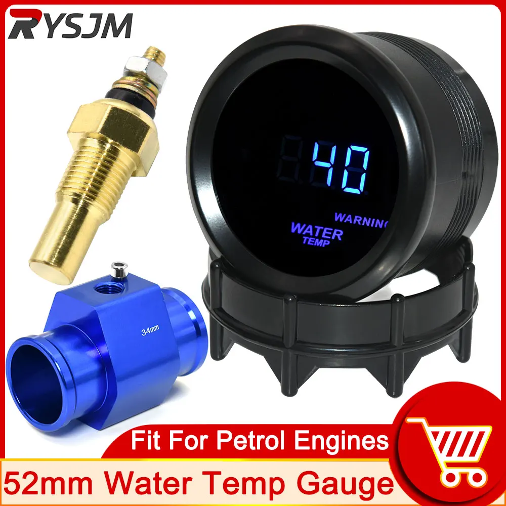 Digital 52mm Water Temperature Meter with Adapter 40-150℃ Water Temp Meter Car Water Temperature Pipe Fitting Pipe Adapter 26mm