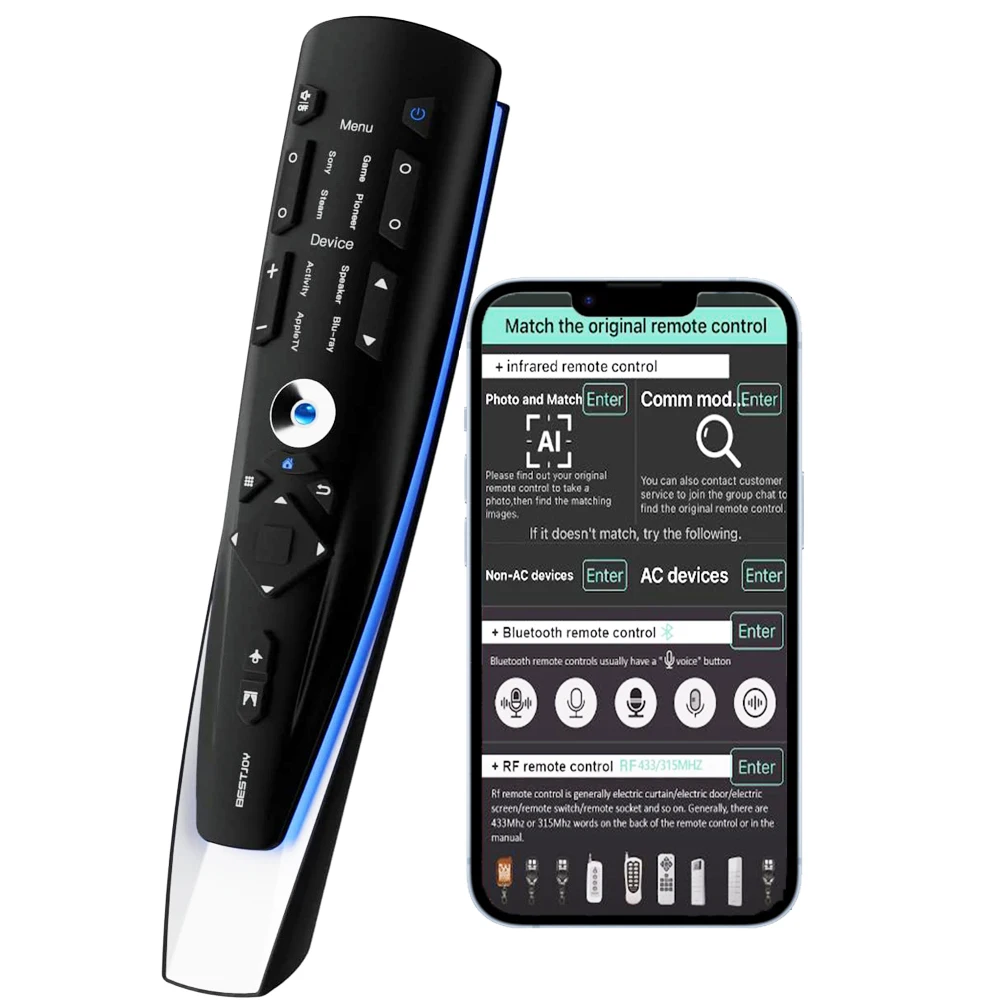 BESTJOY SR001 Universal Remote Control with App and OLED Display and Macro Key,All in One Remote Support Bluetooth&IR &RF Device